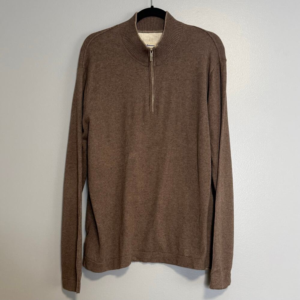 Tommy Bahama Brown Cashmere Cotton Quarter Zip Pullover Sweater